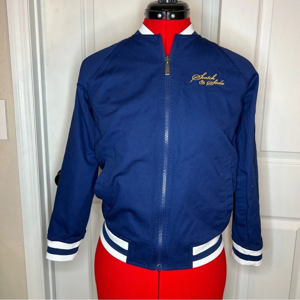 Scotch & Soda Navy Bomber Jacket with Stripe Trim
